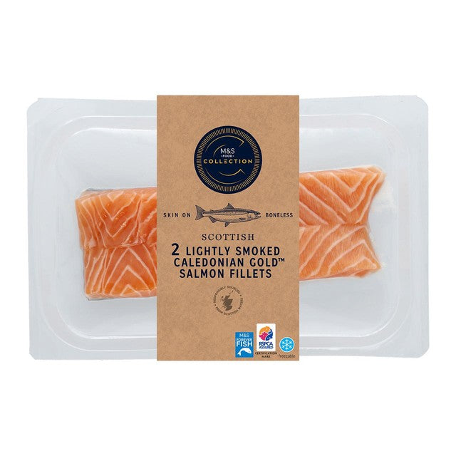 M&S lightly smoked salmon fillets 240g, imported from the UK