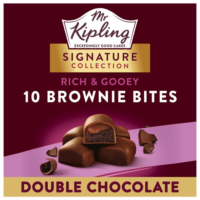 Mr Kipling Double Chocolate Brownie Bites 10 Pack, imported from the UK