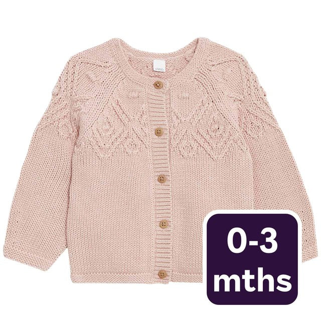 M&S Girls Cardigan Pink 0-3 Months, imported from the UK