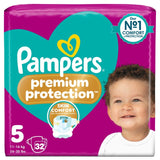 Pampers Premium Protection nappies Essential Pack Size 5 (11-16kg), imported from the UK
