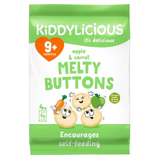 Kiddylicious Apple & Carrot Melty Buttons baby snacks 5 x 6g, UK version