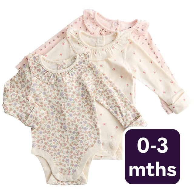 M&S girls floral pointelle bodysuit ivory 0-3 months, imported from the UK