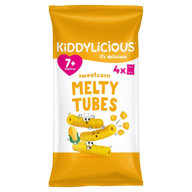 Kiddylicious Melty Tubes Sweetcorn baby snack 4 x 10g, UK version