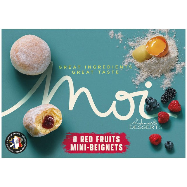 Moi red fruits filled mini beignets 8 per pack, imported from the UK