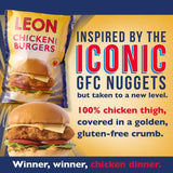 Leon gluten-free chicken thigh burgers 460g, UK version