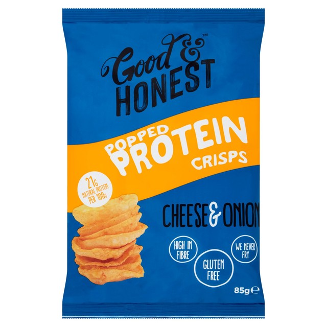 Good & Honest Popped Protein Cheese & Onion snack 85g, UK version