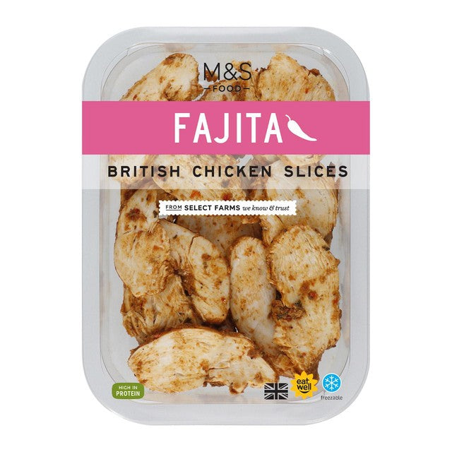 M&S fajita chicken breast slices 160g, imported from the UK