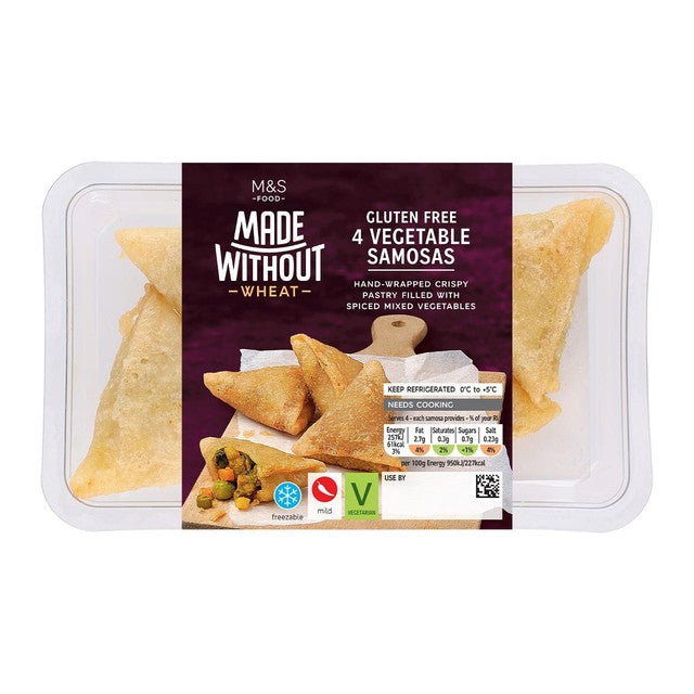 M&S Made Without vegetable samosas 108g, imported from the UK