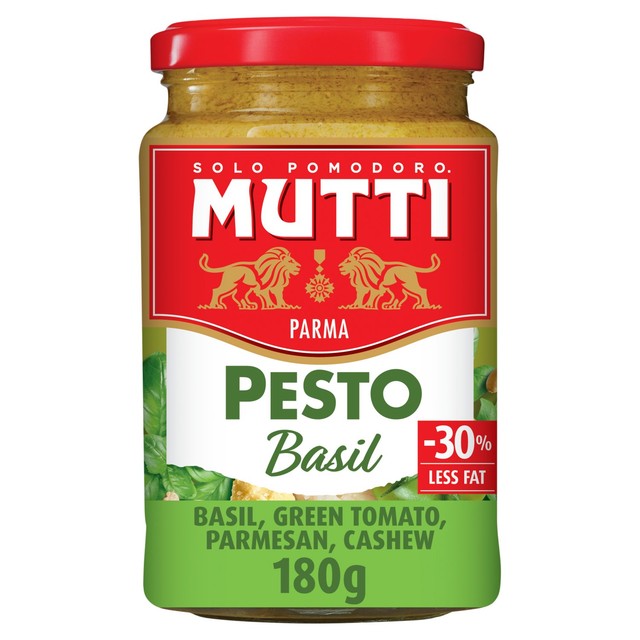 Mutti Basil Green Tomato & Parmesan Green Pesto Pasta Sauce 180g, imported from the UK