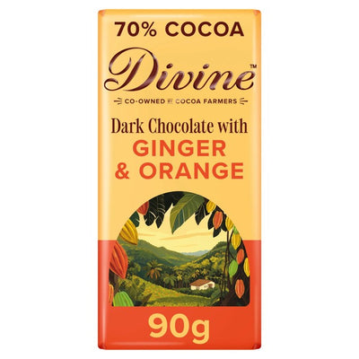 Dark Chocolate with Ginger and Orange, 70% Cocoa, 90g