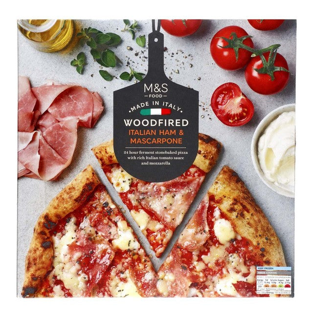 M&S ham and mascarpone frozen pizza 390g, imported from the UK