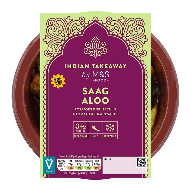M&S Saag Aloo 250g, imported from the UK