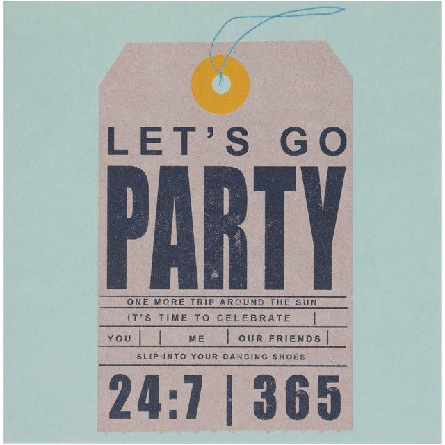 M&S retro let's go party birthday card 15x15cm, imported from the UK