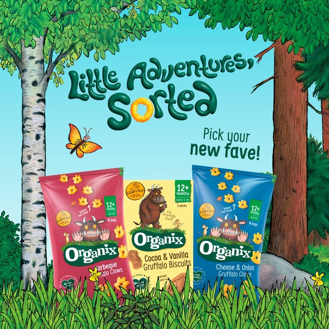 Organix BBQ Gruffalo Claws toddler snacks 4x15g, imported from the UK