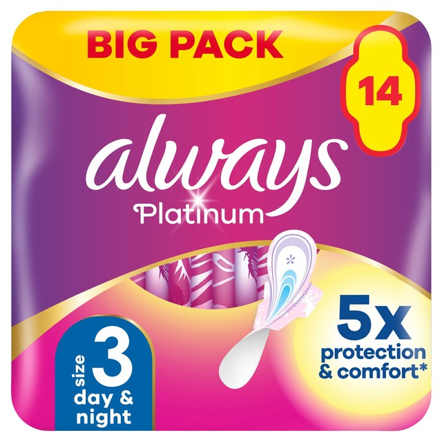 Always Platinum Day & Night Size 3 Sanitary Towels with wings - British product