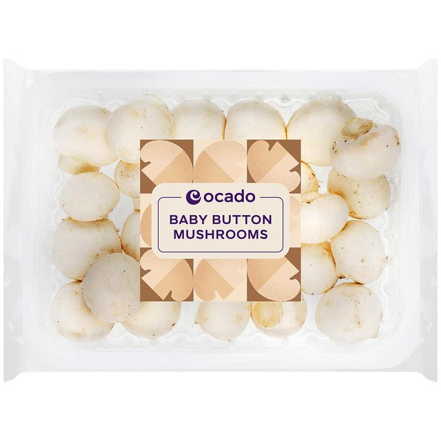 Ocado baby button mushrooms 200g, imported from the UK