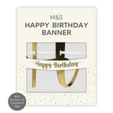 M&S gold happy birthday banner with number stickers, 2.5m length, imported from the UK