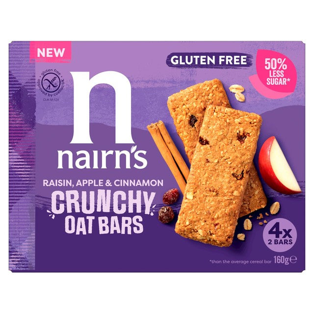 Nairn's oat bars Raisin, Apple & Cinnamon 160g, imported from the UK