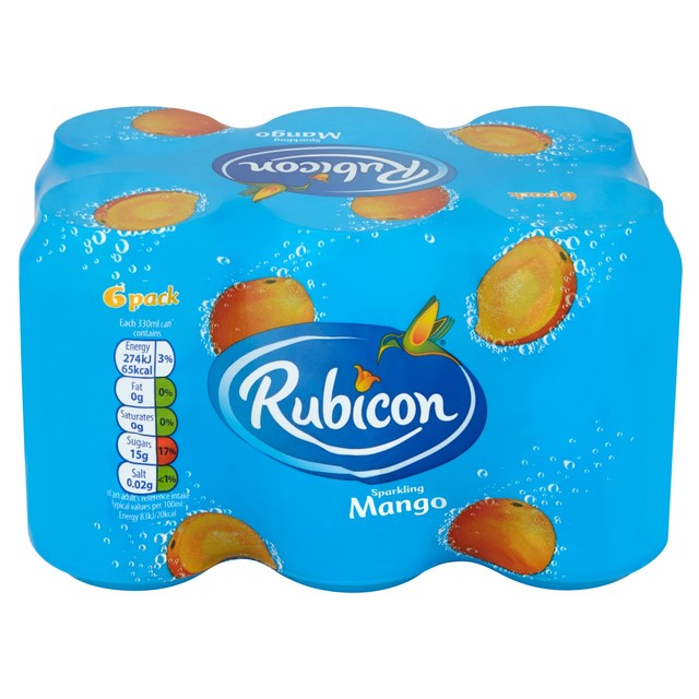 Rubicon Mango Sparkling Soft Drink 6 x 330ml, imported from the UK