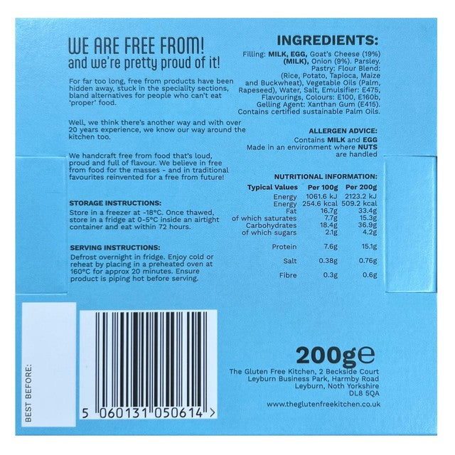 The Gluten Free Kitchen goats cheese and red onion tart 200g, UK version