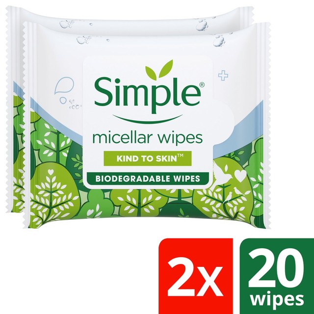Simple Micellar Biodegradable Cleansing Wipes 40 Wipes (British brand)