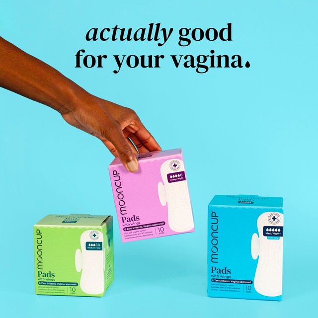 Mooncup Heavy Night period pads 10 pack, imported from the UK