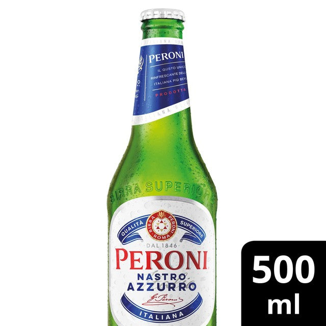 Peroni Nastro Azzurro beer 500ml bottle, imported from the UK