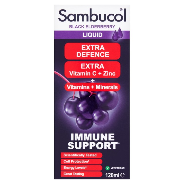 Sambucol Extra Defence black elderberry supplement syrup 120ml (British brand)