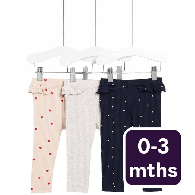 M&S Heart Cotton Leggings Navy 0-3 months, imported from the UK