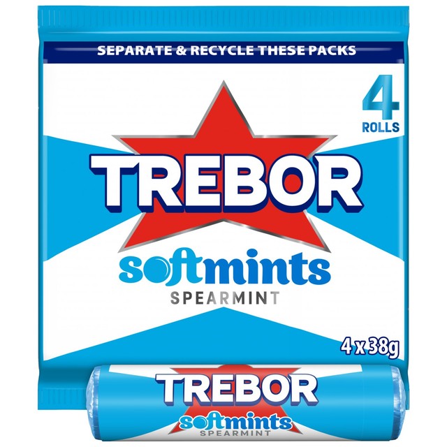 Trebor chewy spearmint flavoured candy rolls multipack 179g (British brand)