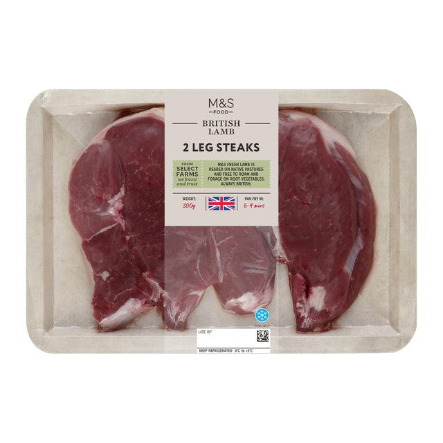 M&S lamb leg steaks 300g, imported from the UK