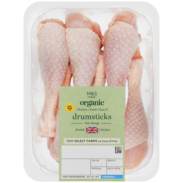 M&S Organic British Chicken Drumsticks 500g, imported from the UK