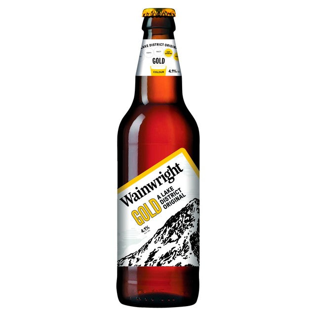 Thwaites Wainwright golden ale beer bottle 500ml glass (British brand)