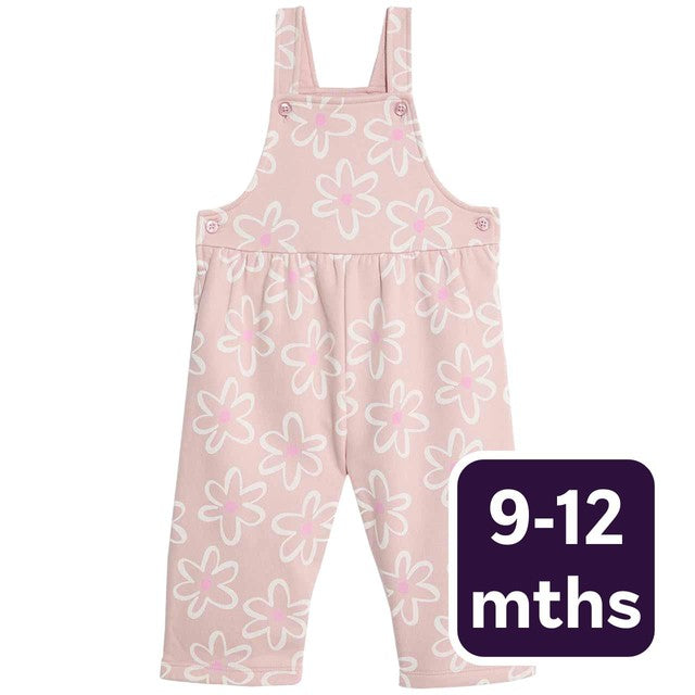 M&S wide leg flower dungaree set pink 9-12 months, imported from the UK