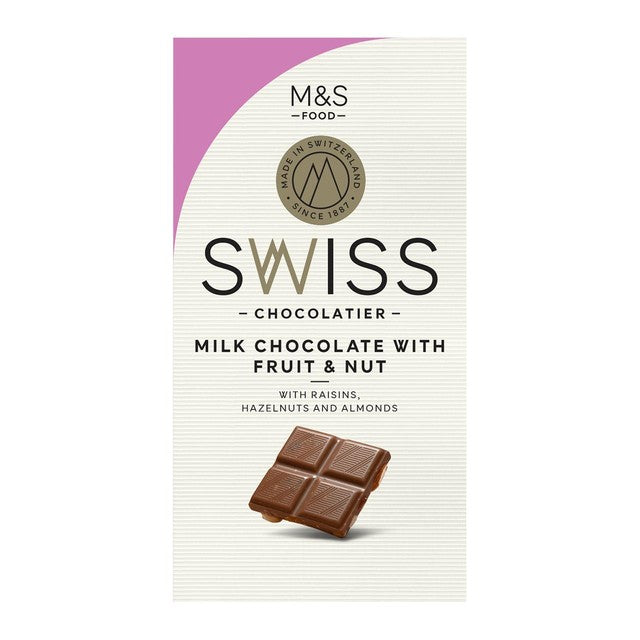 M&S Swiss Milk Chocolate Fruit Nut 150g, imported from the UK