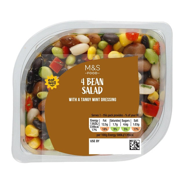 M&S Four Bean Salad in mint vinaigrette 240g, imported from the UK