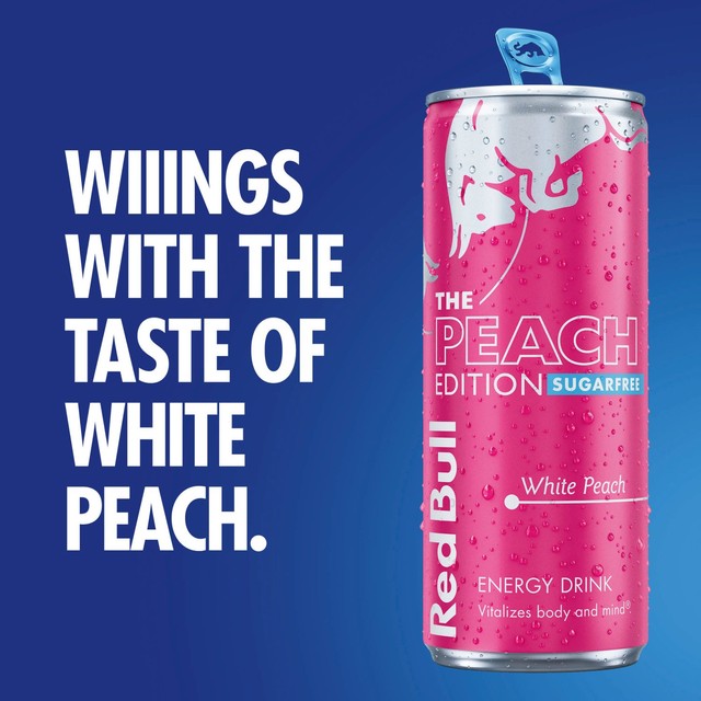 Red Bull Sugar Free Peach energy drink 4x250ml, imported from the UK