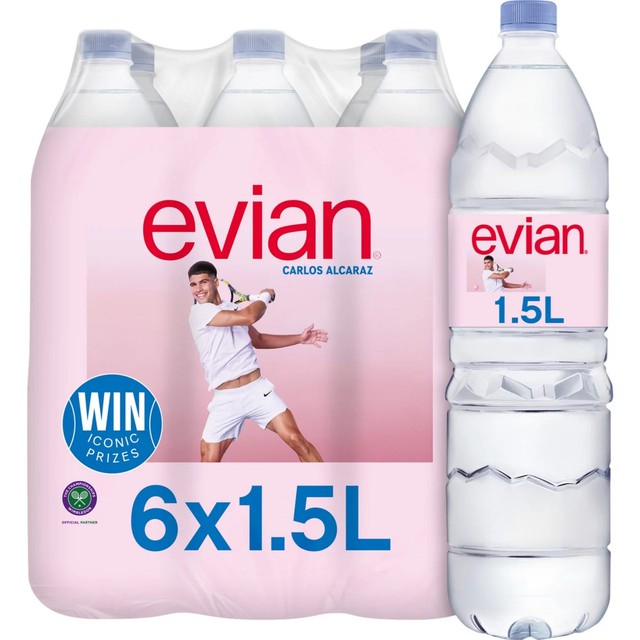 Evian still mineral water 6-pack of 1.5L bottles - British product