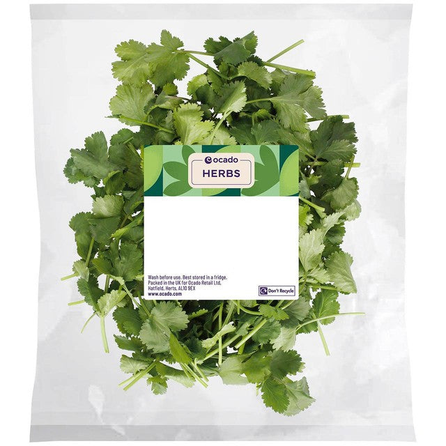 Ocado fresh coriander herb leaves plastic bag 30g, imported from the UK