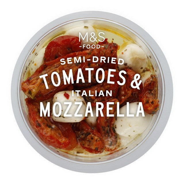 M&S slow roasted tomatoes and mozzarella antipasti 196g, imported from the UK