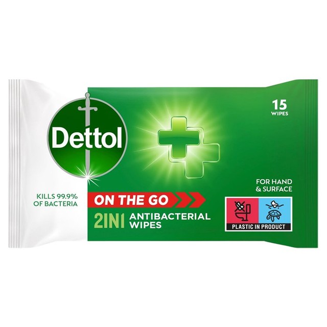 Dettol Antibacterial Wipes 2-in-1 Hands and Surfaces 15 Wipes - British product