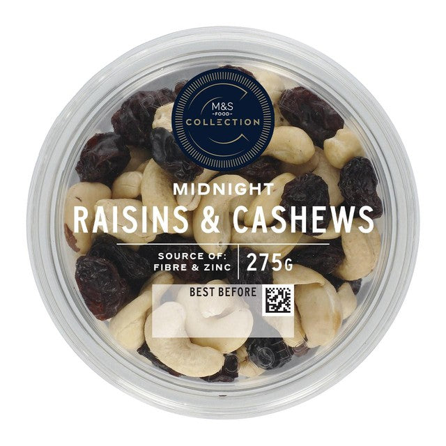 M&S Midnight Raisins & Cashews 275g, imported from the UK