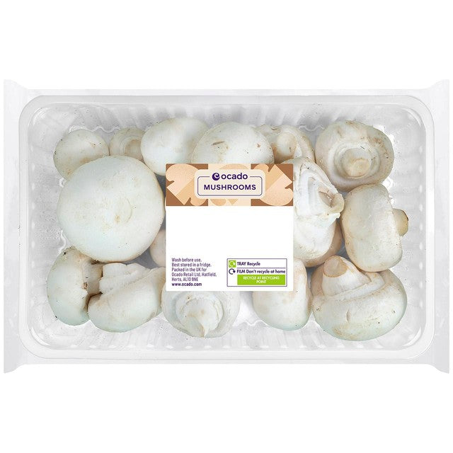 Ocado closed cup mushrooms 625g, imported from the UK