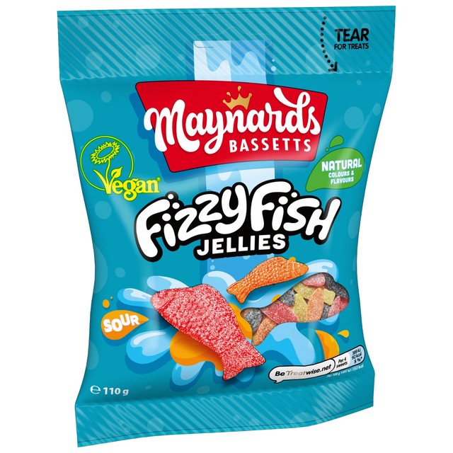 Maynards Bassetts Fizzy Fish jelly sweets 130g, imported from the UK