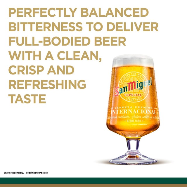 San Miguel Especial lager beer in 10 x 440ml cans (British brand)