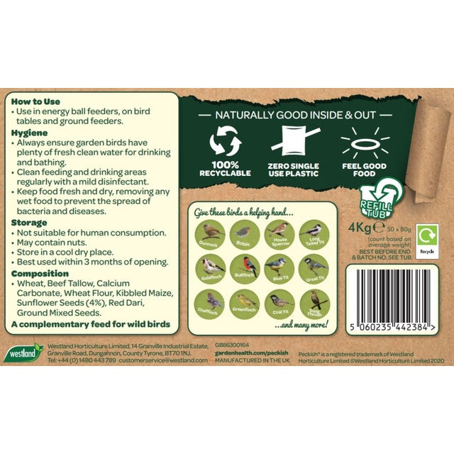Peckish Natural Balance Energy Suet Fat Balls 50 x 80g, imported from the UK