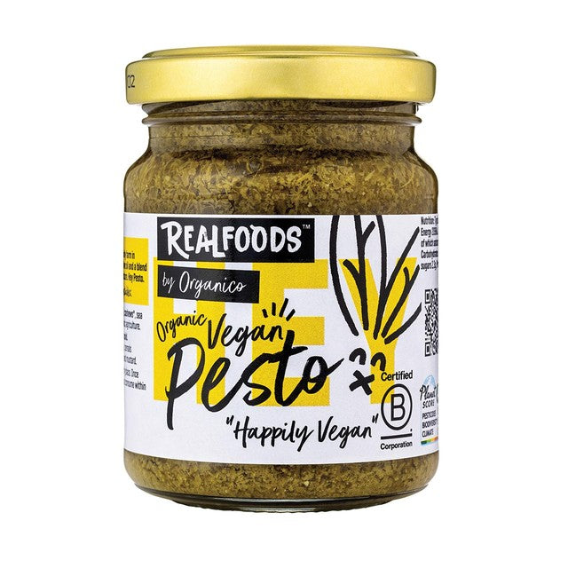 Realfoods by Organico vegan green pesto 120g, imported from the UK