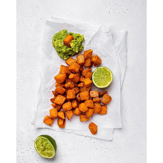 Strong Roots garlic roasted sweet potato chunks 500g (British brand)