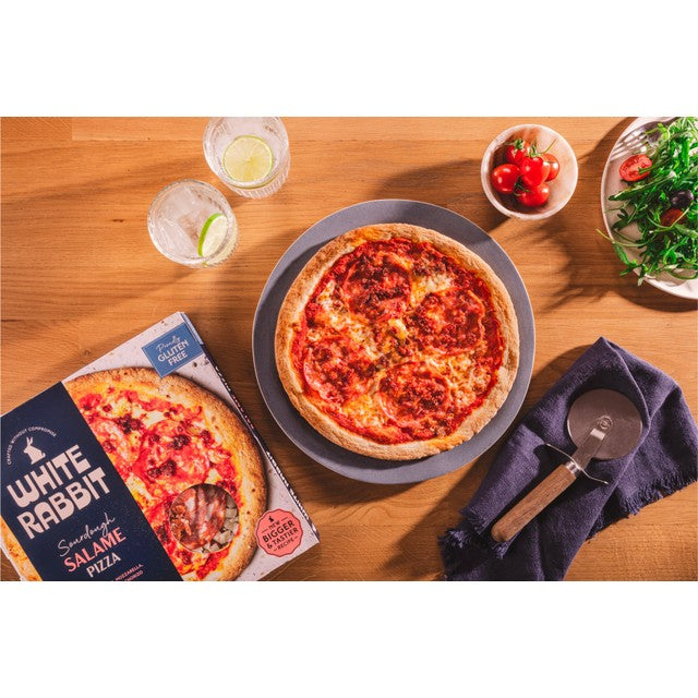 White Rabbit gluten free sourdough salame pizza 410g (British brand)