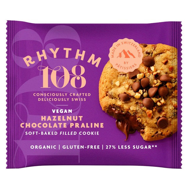 Rhythm 108 vegan hazelnut chocolate praline soft-baked filled cookie 50g, imported from the UK